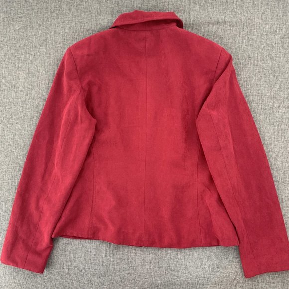 Dressbarn Red Suede Zipper Jacket Collared Pockets Large Lined Polyester Long Sl - Picture 9 of 16